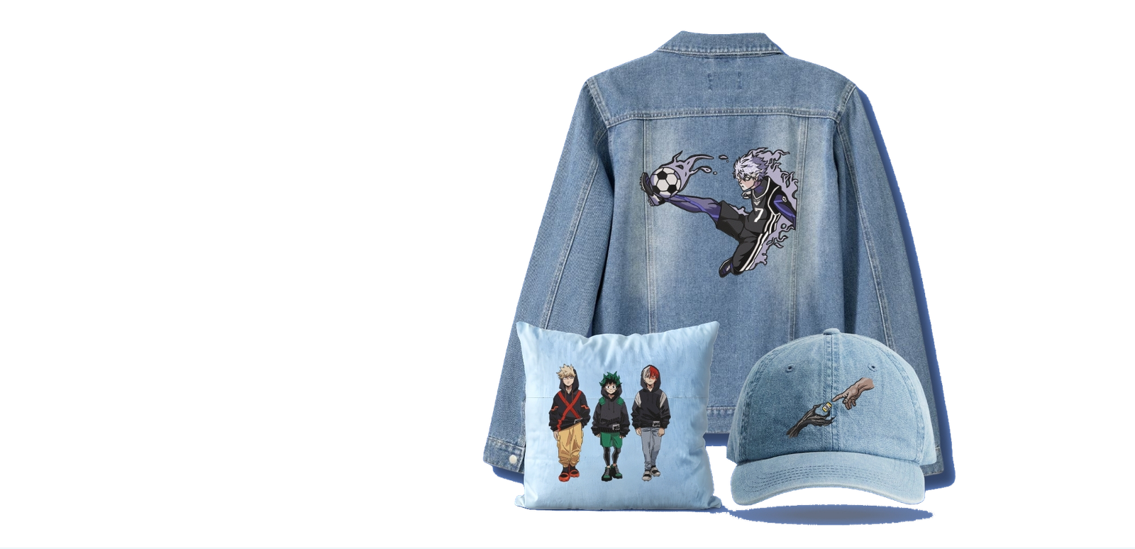 Embroidery products on jackets caps and cushions