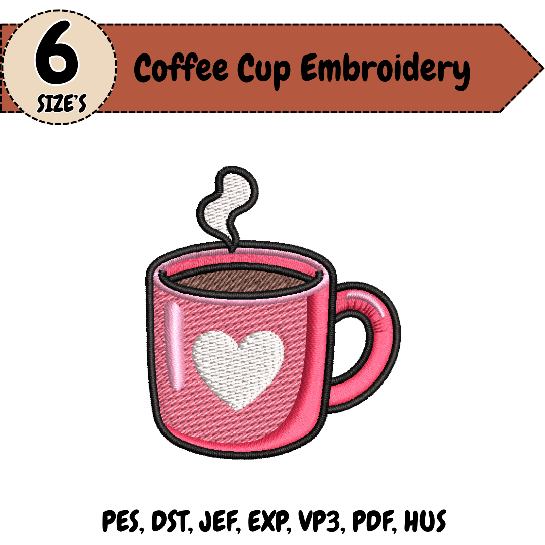 Coffee Cup Heart Machine Embroidery Design