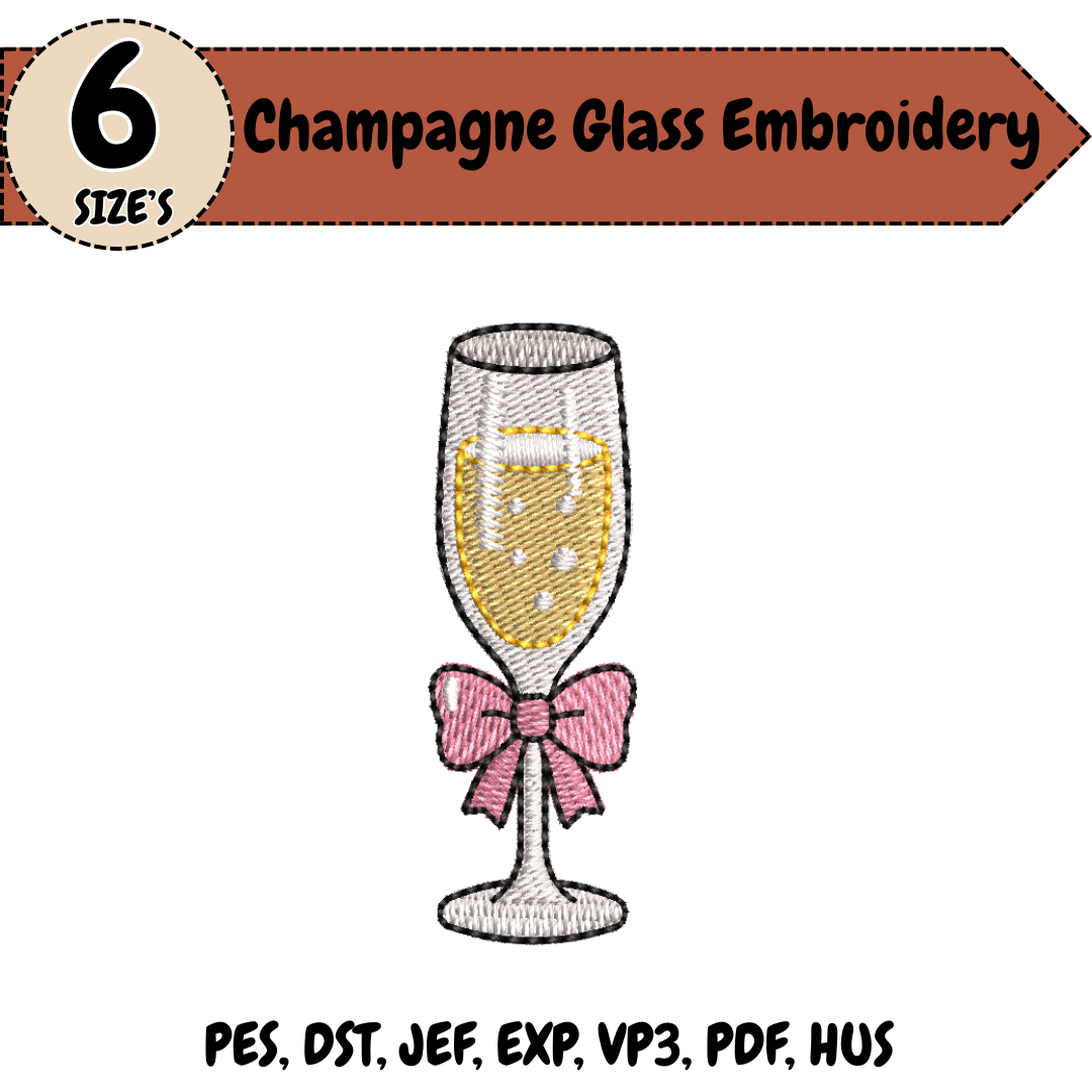 Champagne Glass Machine Embroidery Design