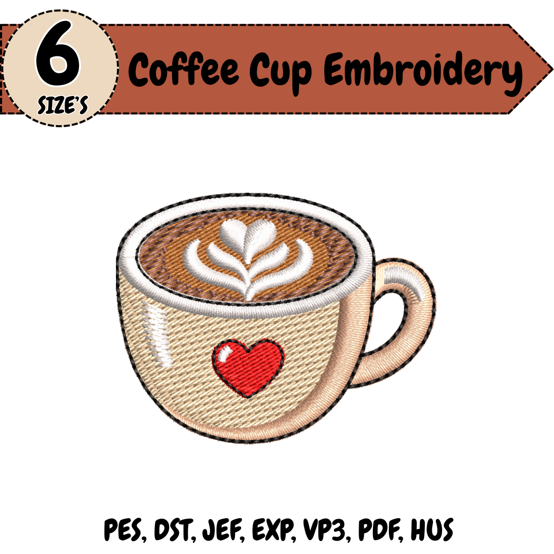 Coffee Cup Heart Machine Embroidery Design