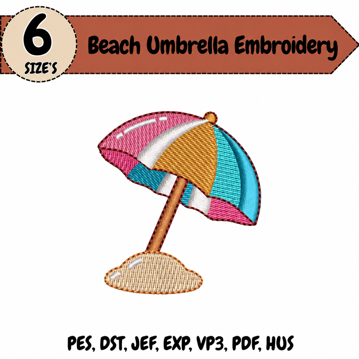 Beach Umbrella Embroidery Design