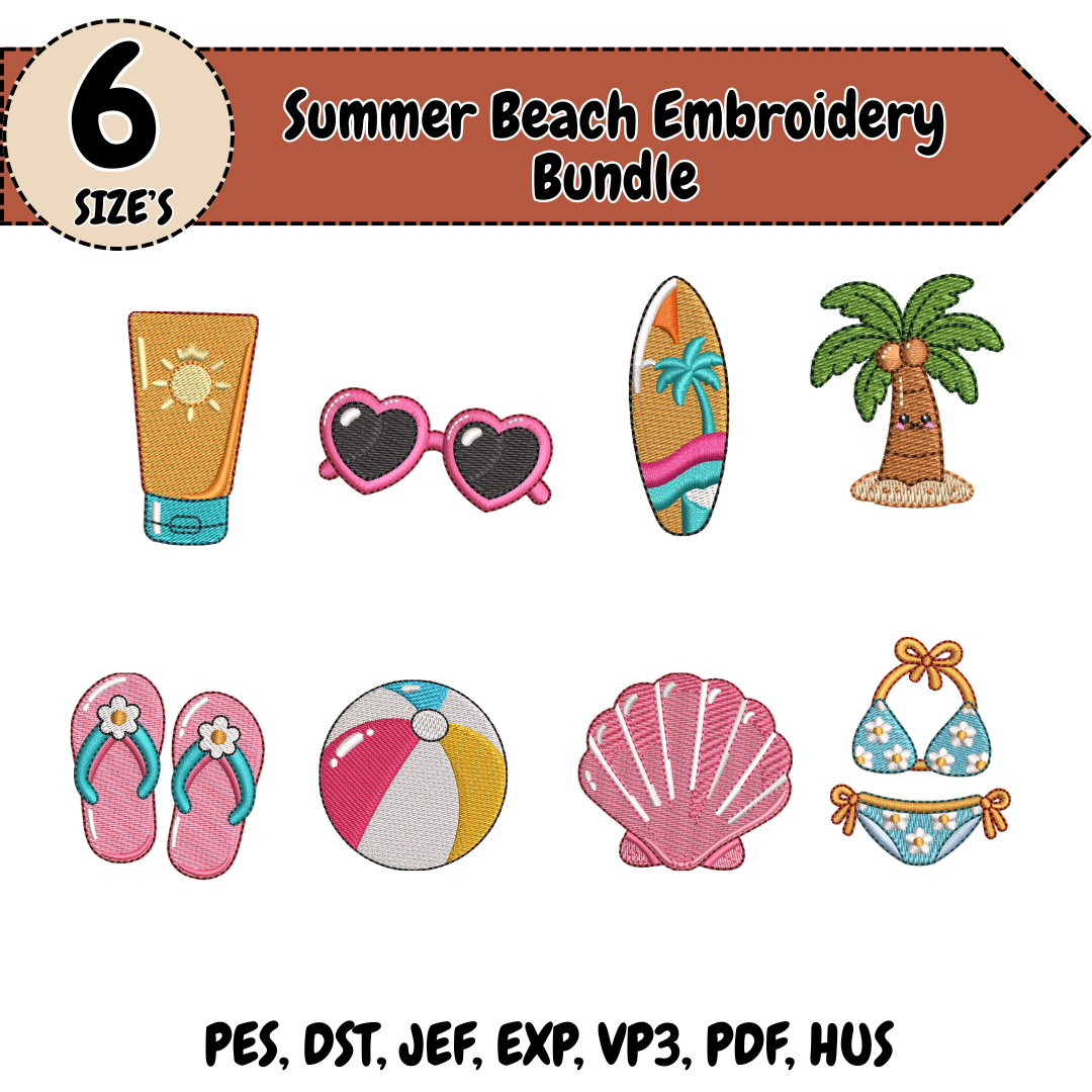 Summer Beach Embroidery Bundle – 8 Designs