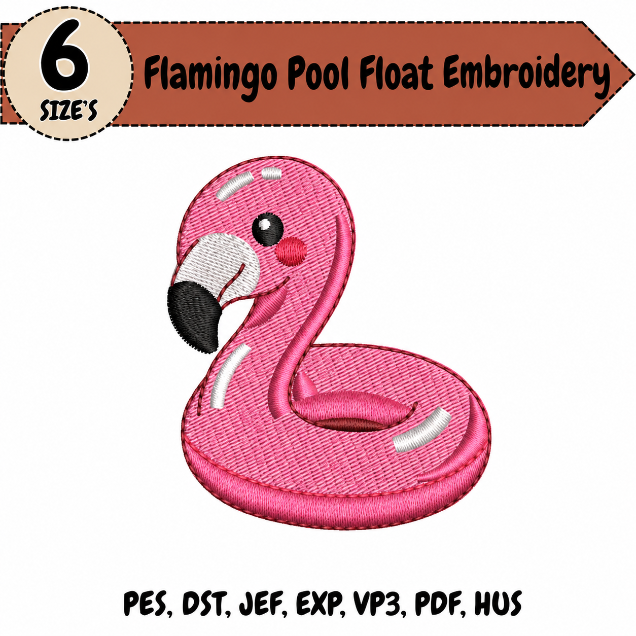 Flamingo Pool Float Embroidery Design – 6 Sizes