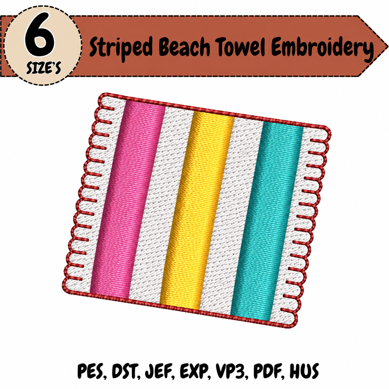 Striped Beach Towel Embroidery Design – 6 Sizes