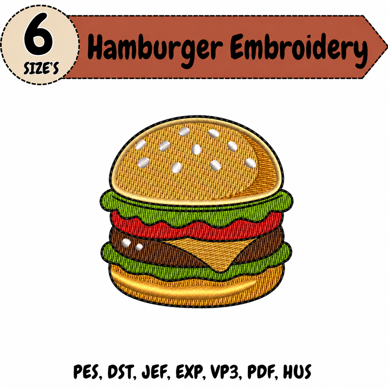 Hamburger Embroidery Design – 6 Sizes