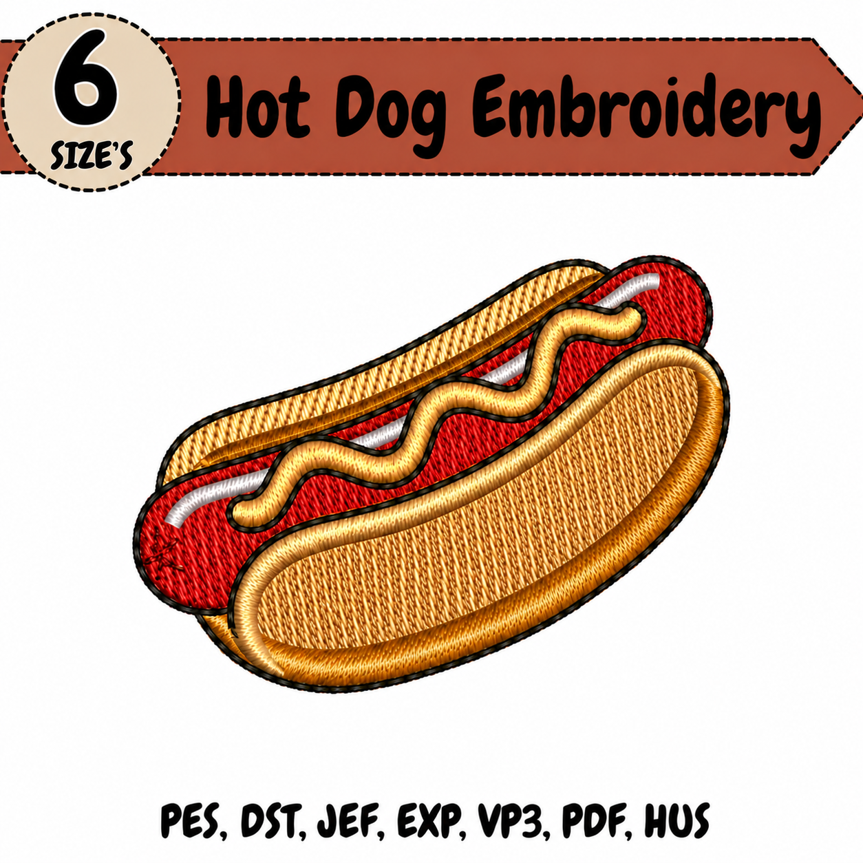 Hot Dog Embroidery Design – 6 Sizes