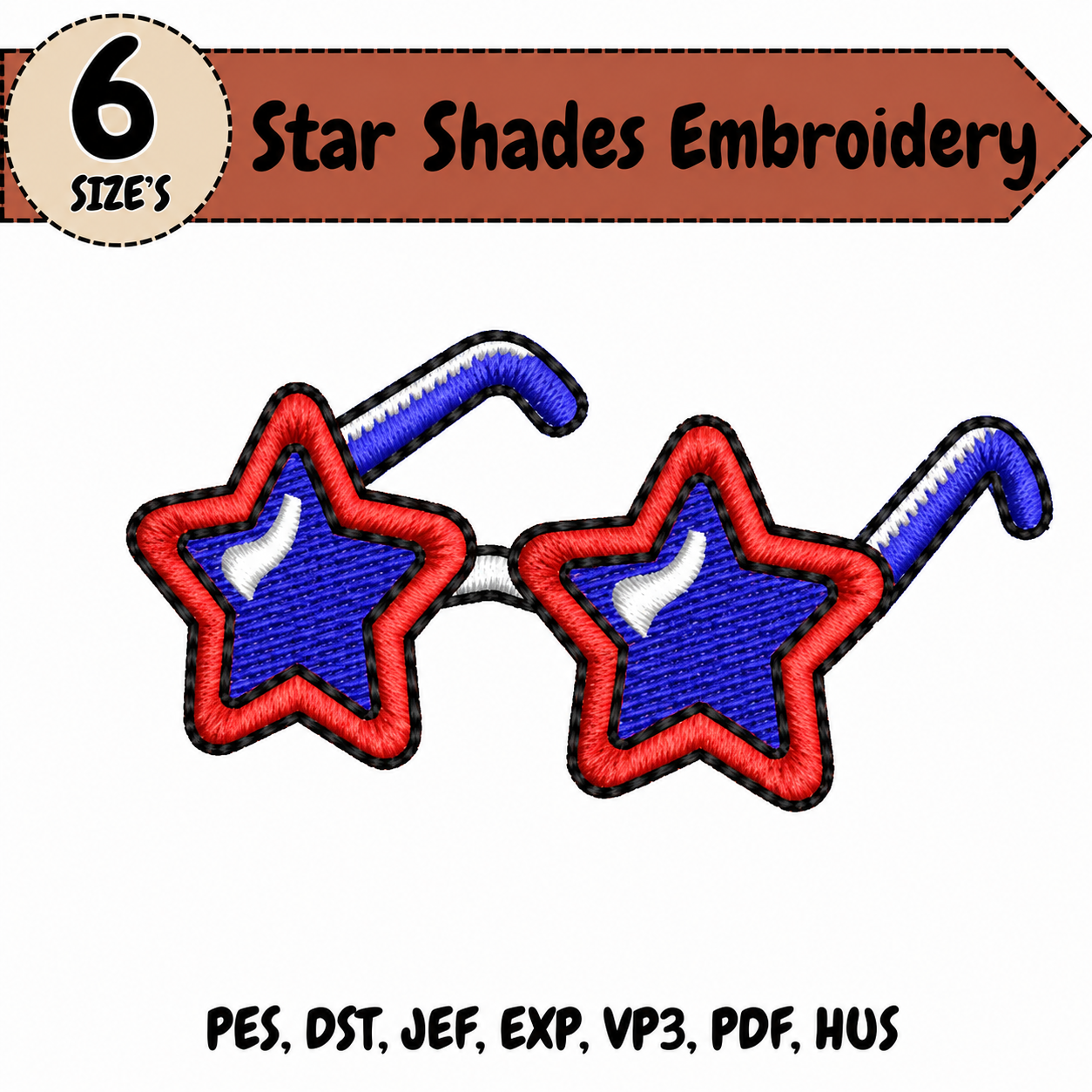 Star Shades Embroidery Design – 6 Sizes
