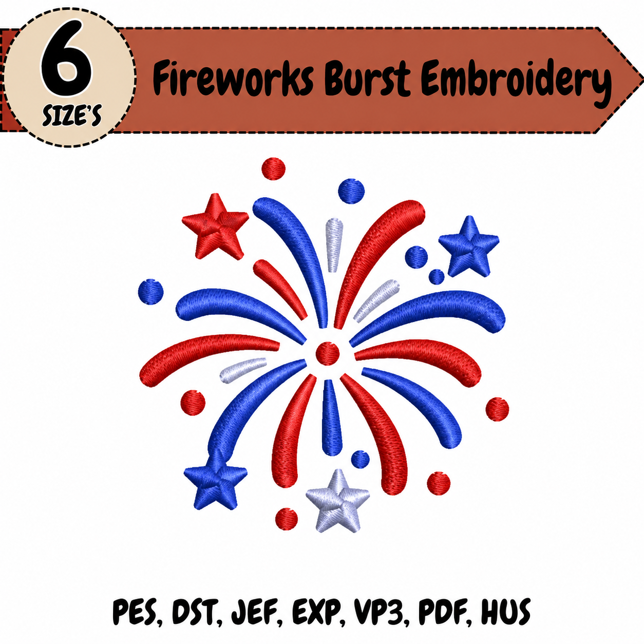 Fireworks Burst Embroidery Design – 6 Sizes
