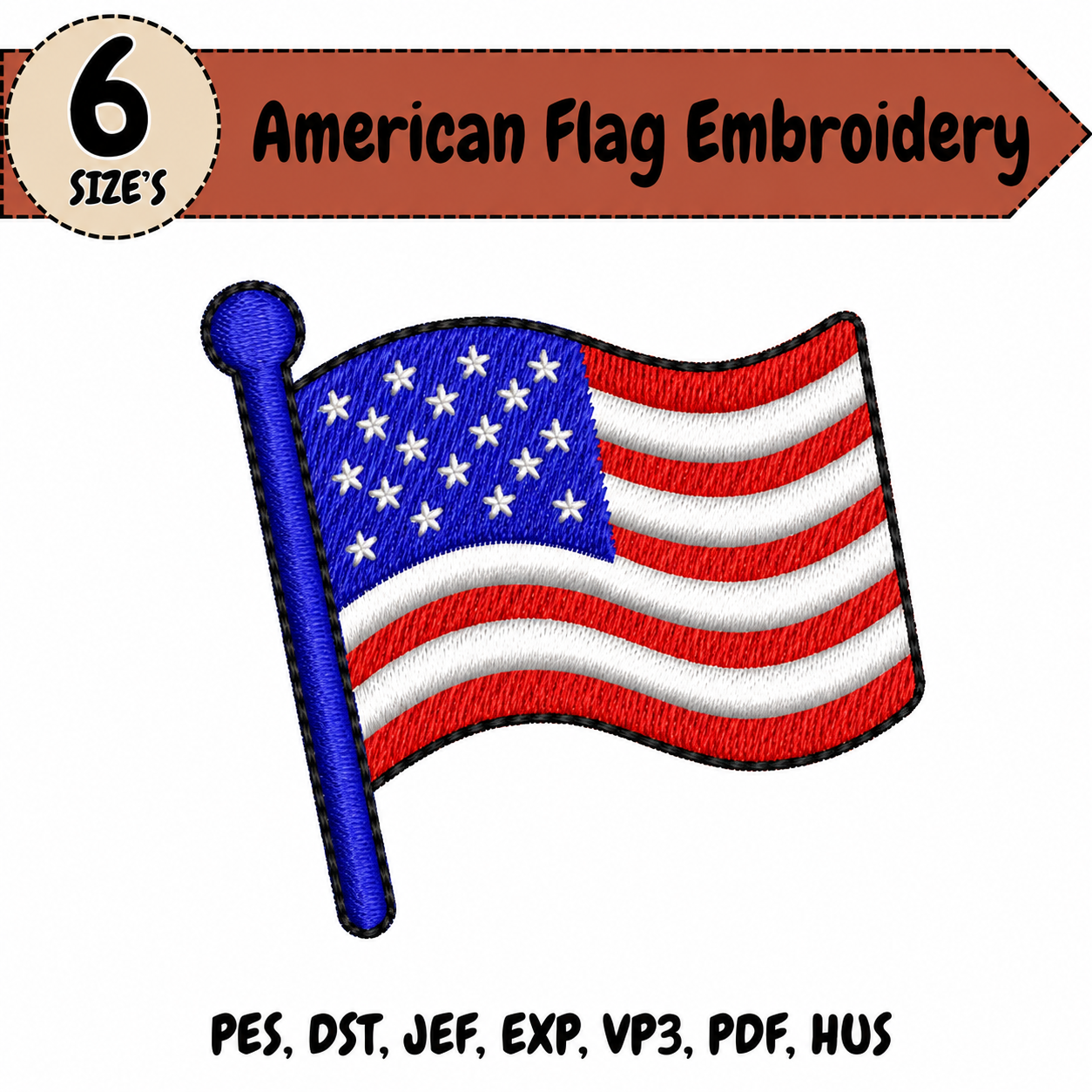 American Flag Embroidery Design – 6 Sizes