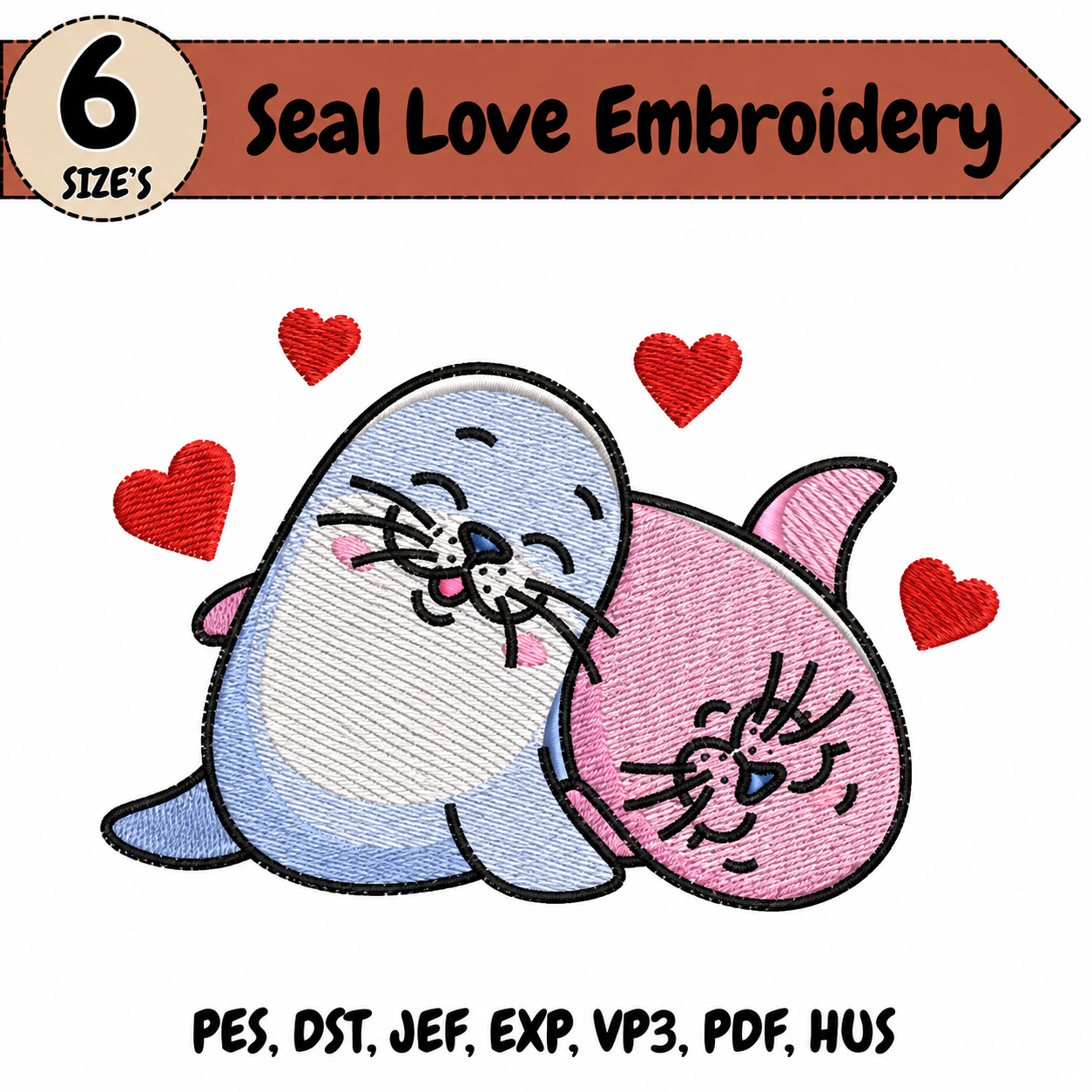 Seal Love Embroidery Design – 6 Sizes