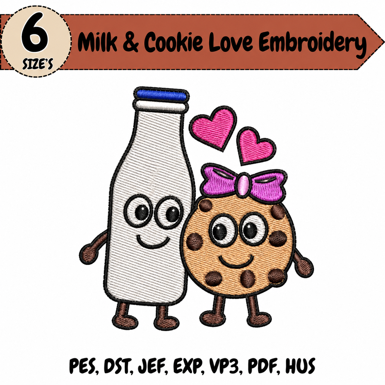 Milk & Cookie Love Embroidery Design – 6 Sizes