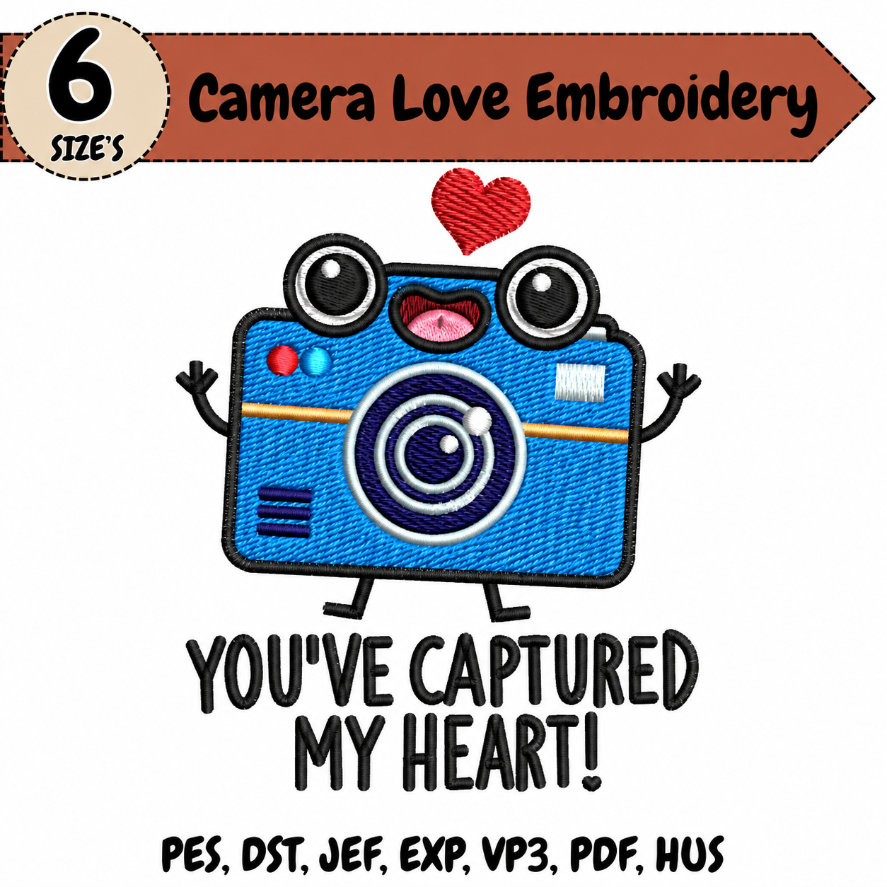 Camera Love Embroidery Design – 6 Sizes