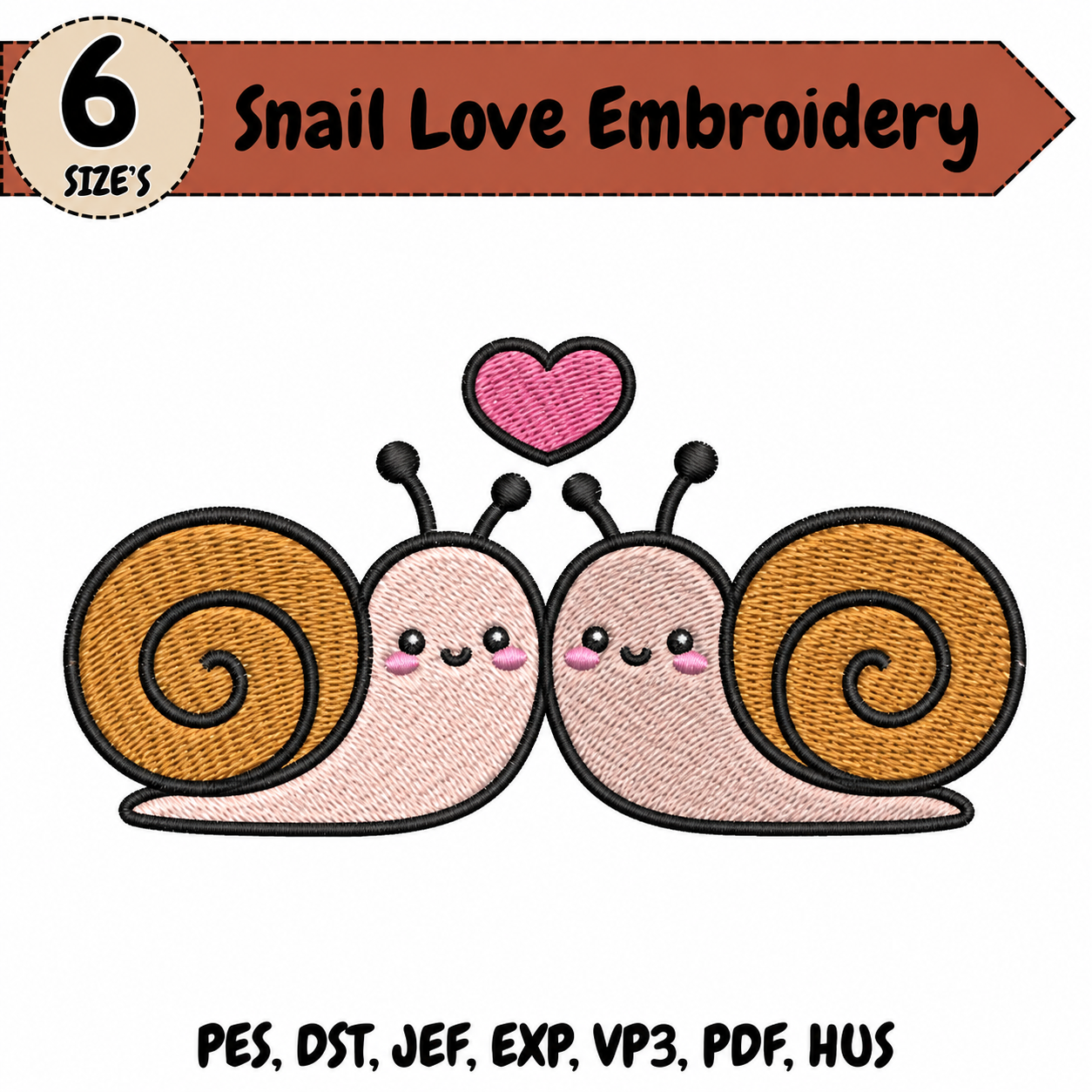 Snail Love Embroidery Design – 6 Sizes