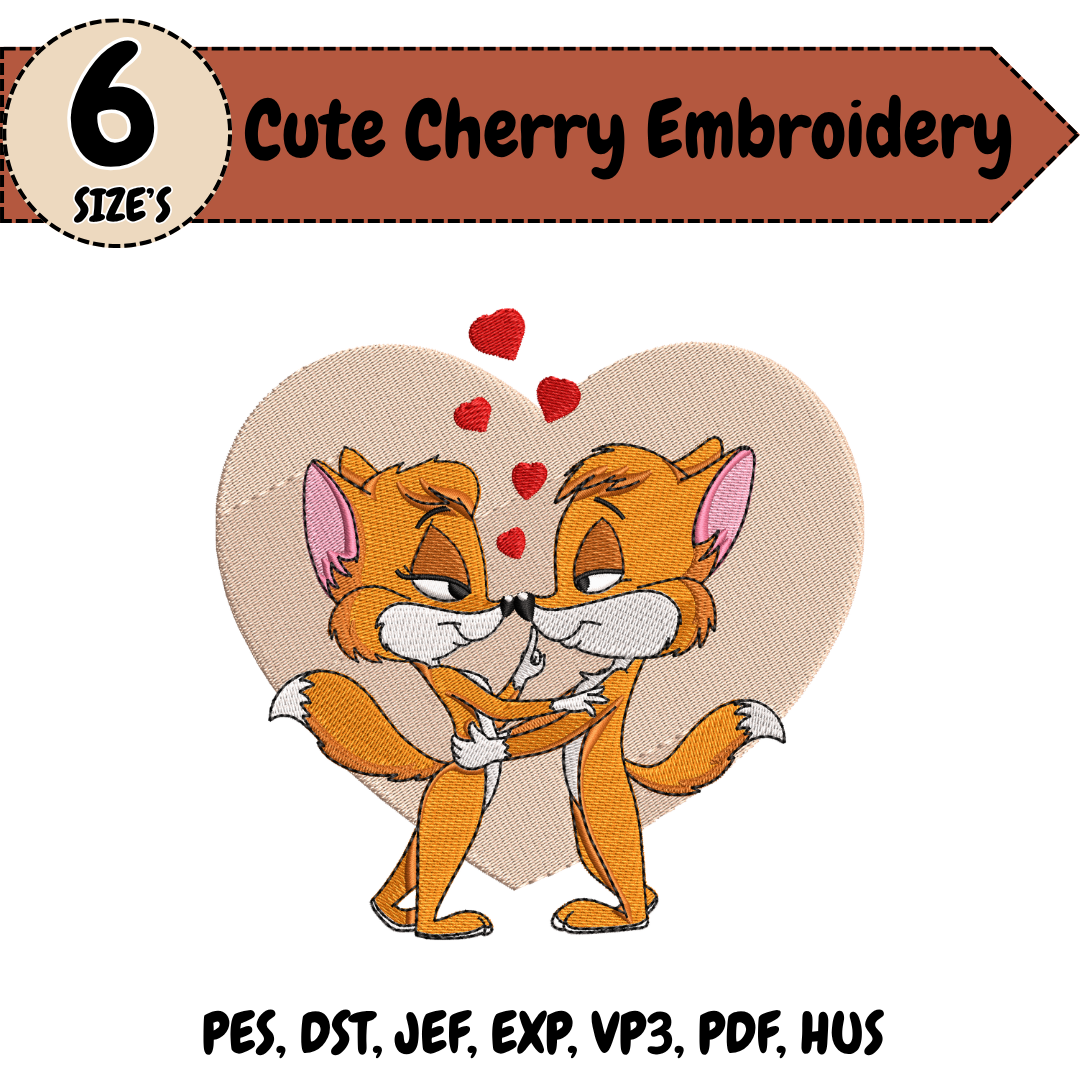 Fox Love Embroidery Design – 6 Sizes