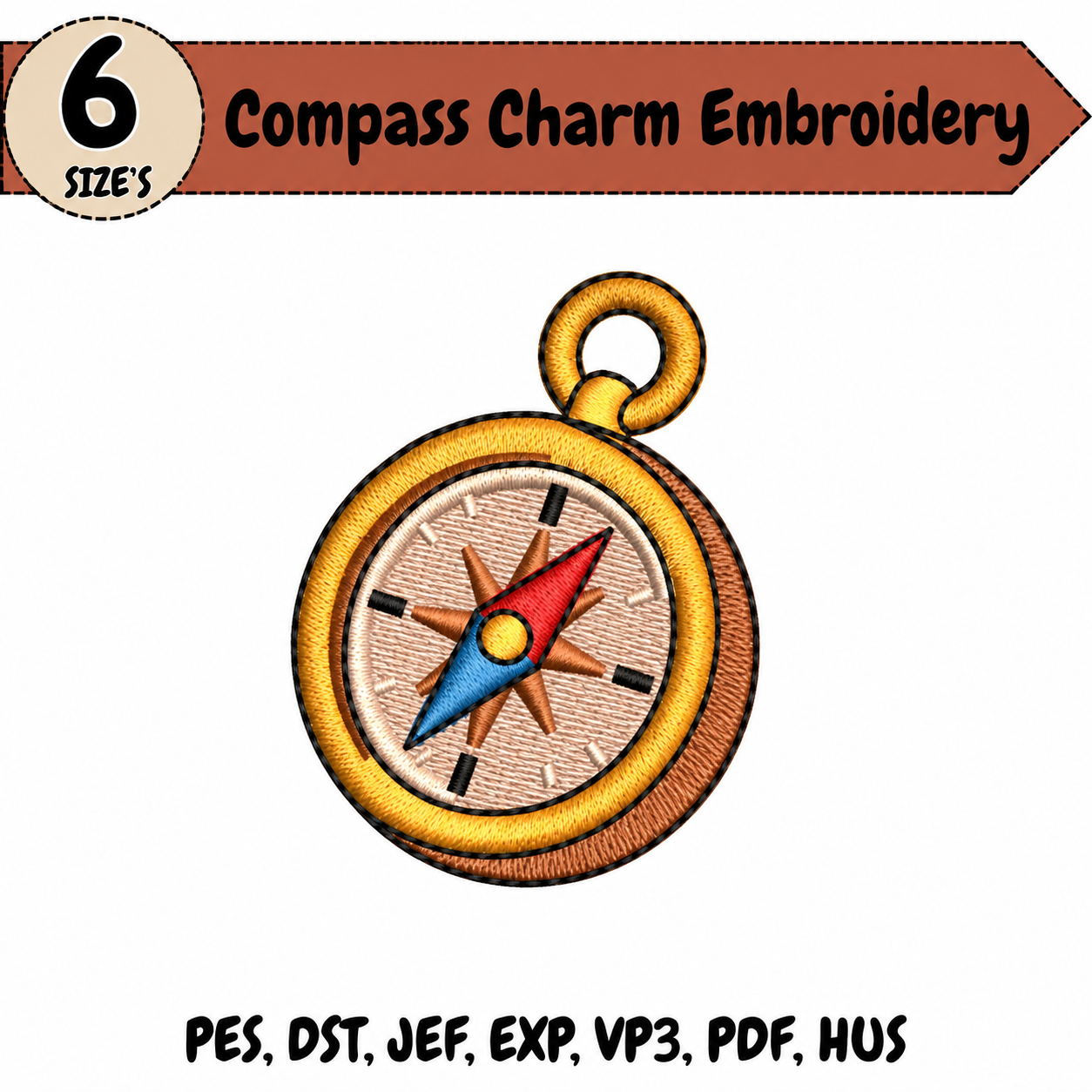 Compass Charm Embroidery Design – 6 Sizes
