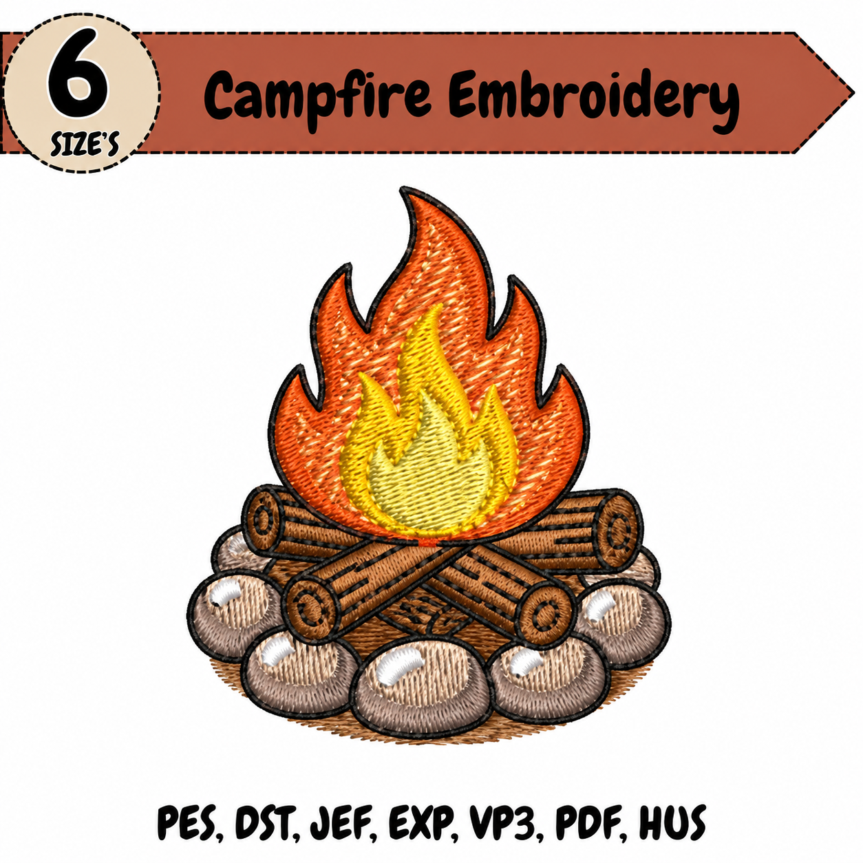 Campfire Embroidery Design – 6 Sizes