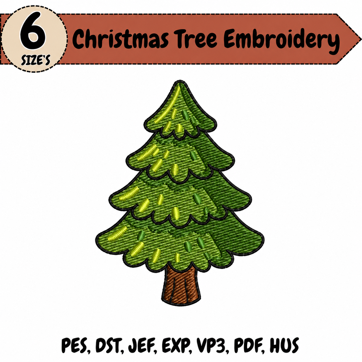 Christmas Tree Embroidery Design – 6 Sizes