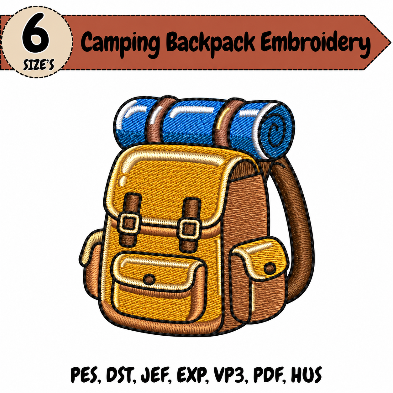 Camping Backpack Embroidery Design – 6 Sizes