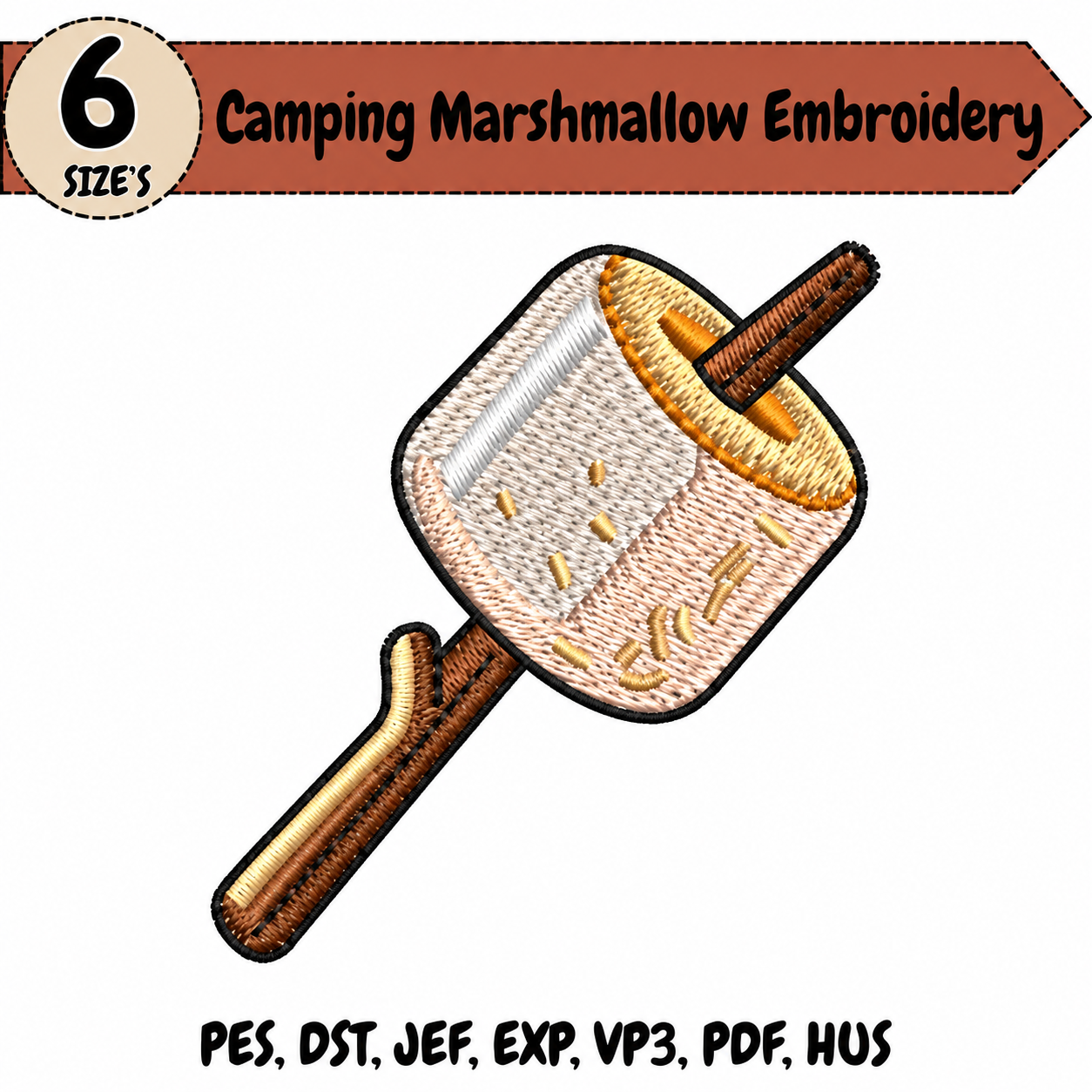 Camping Marshmallow Embroidery Design – 6 Sizes