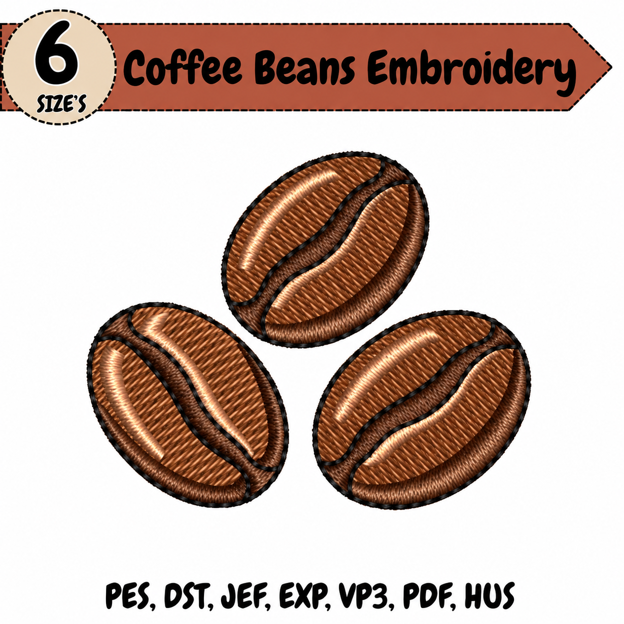 Coffee Beans Embroidery Design – 6 Sizes