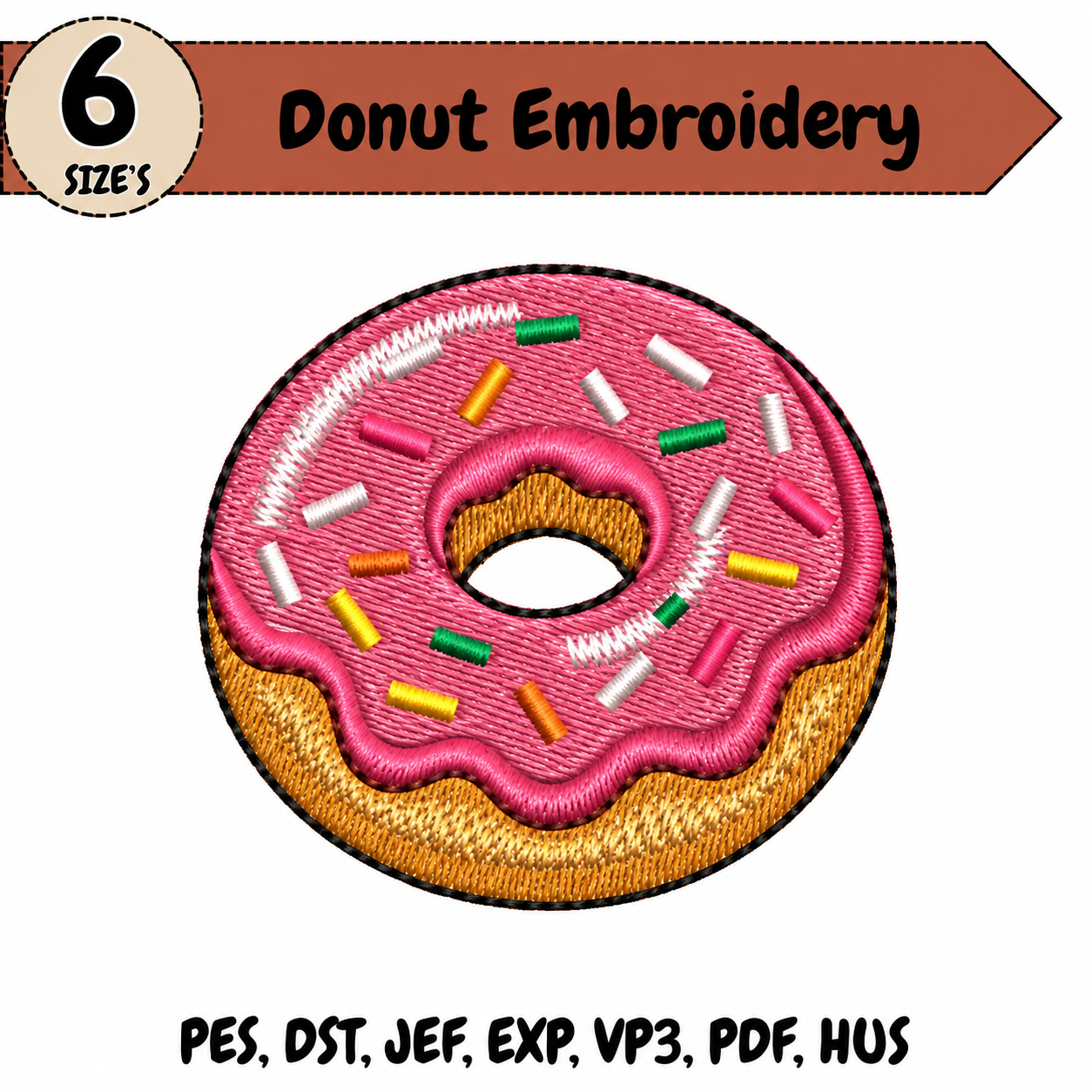 Donut Embroidery Design – 6 Sizes