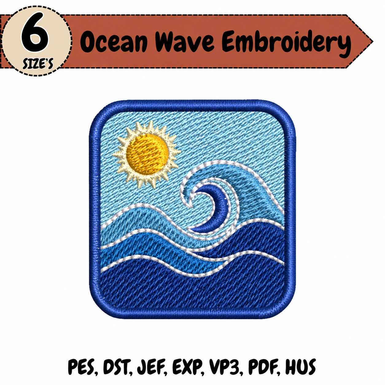 Ocean Wave Embroidery Design – 6 Sizes
