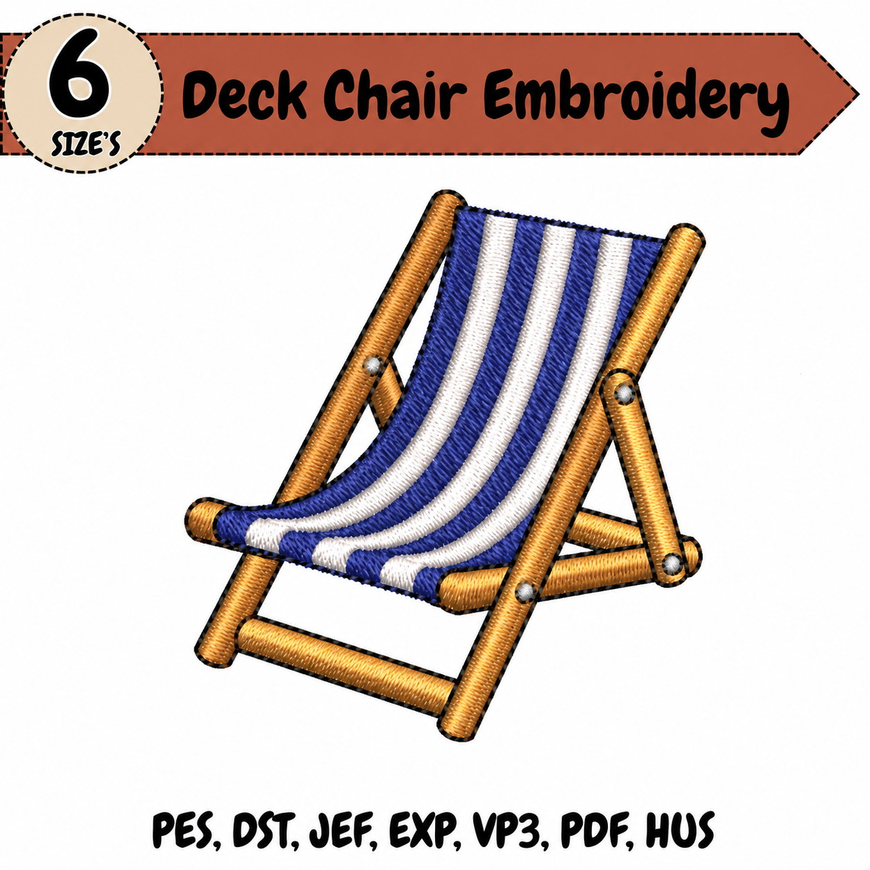 Deck Chair Embroidery Design – 6 Sizes