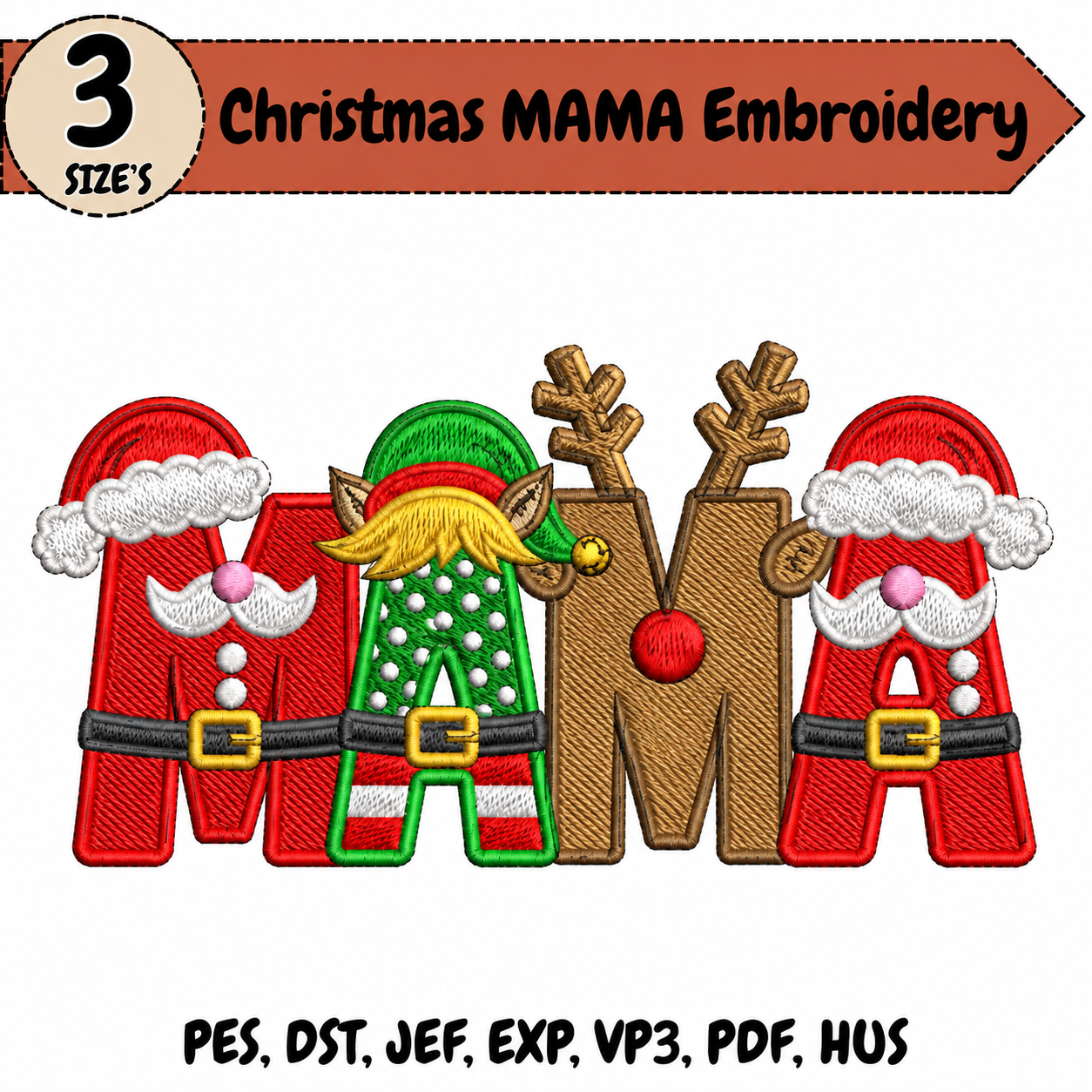 Christmas MAMA Embroidery Design – 3 Sizes