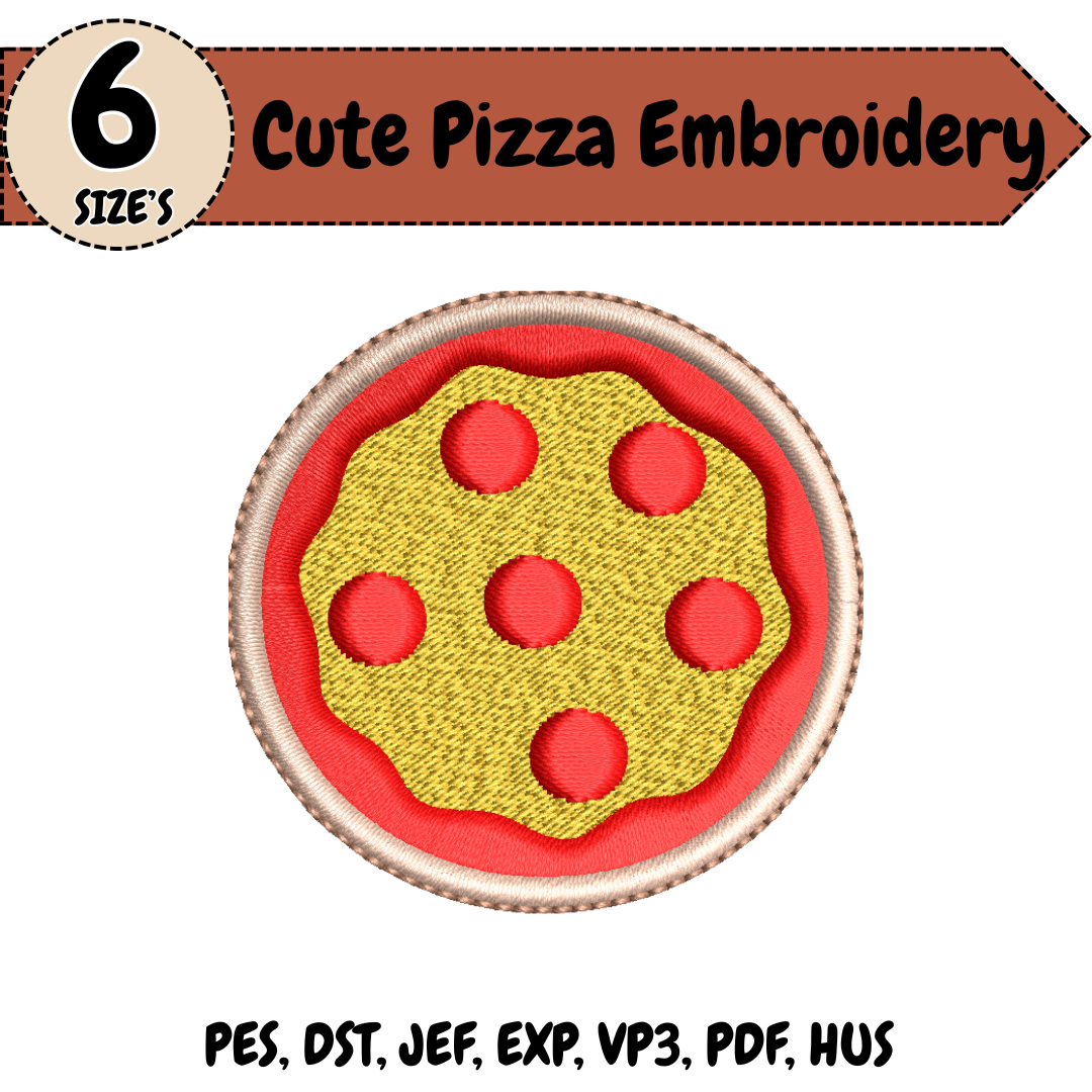 Cute Pizza Embroidery Design, Pepperoni Pizza Machine Embroidery File, Food Lover Design