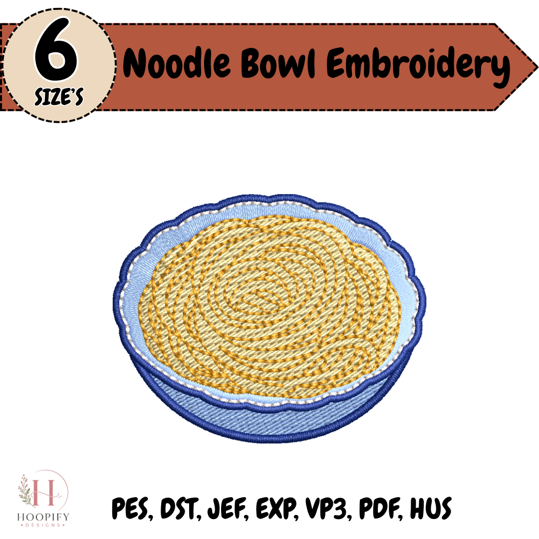 Noodle Bowl Embroidery Design, Cute Ramen Bowl Machine Stitch File, Asian Food Kitchen Design