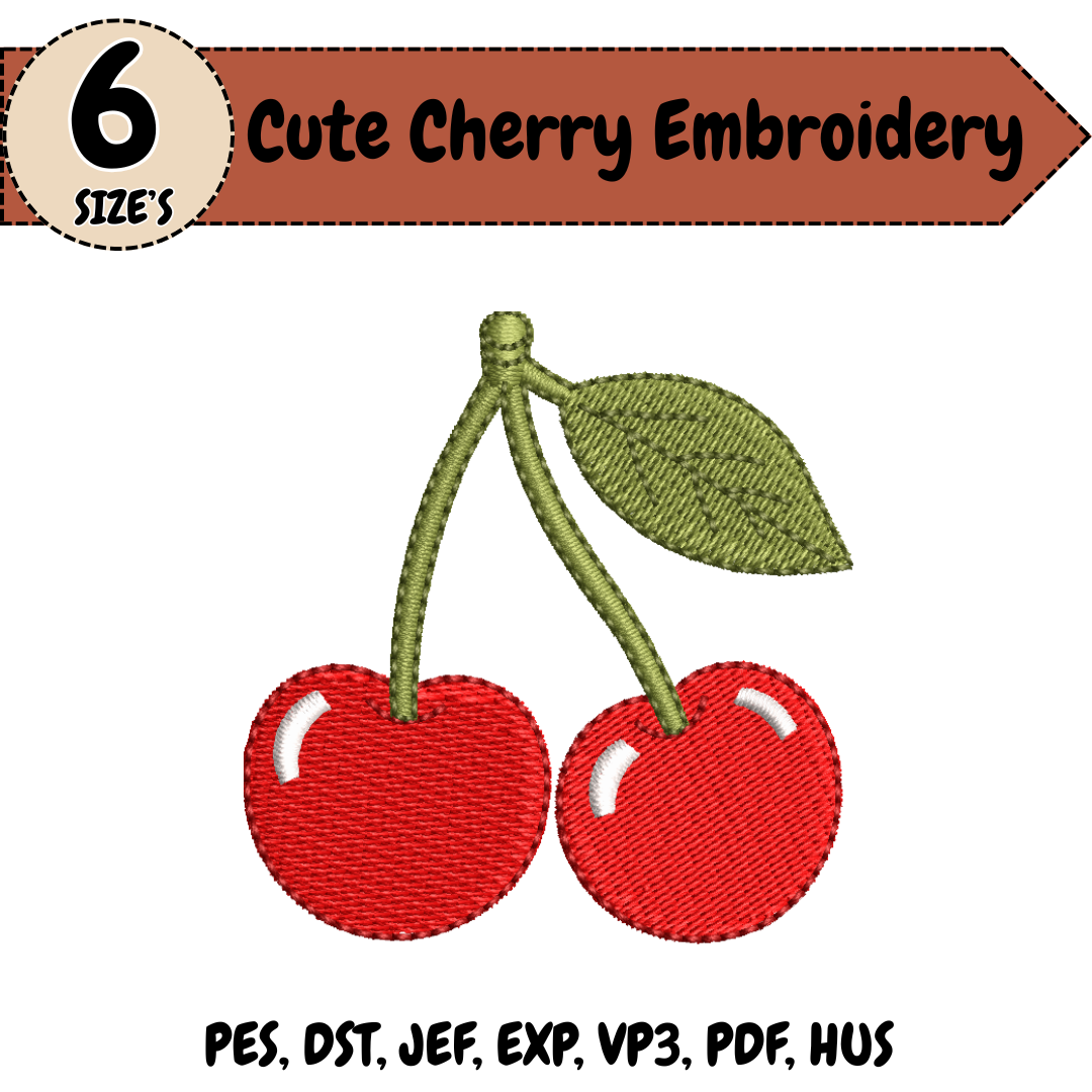 Cute Cherry Embroidery Design, Red Cherries Machine Embroidery File, Fruit Kitchen Design