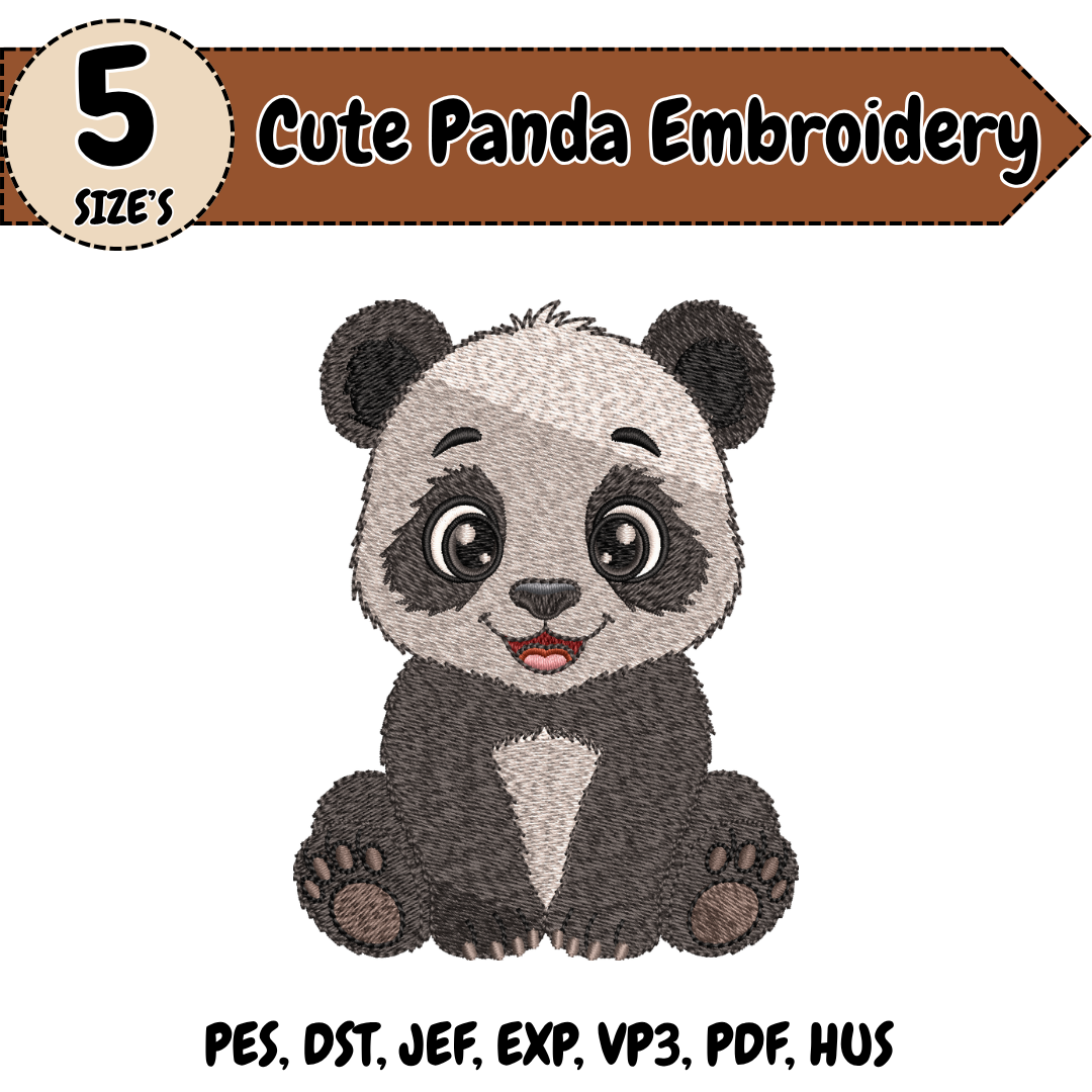 Cute Panda Embroidery Design, Baby Panda Machine Stitch File, Animal Embroidery Design for Kids