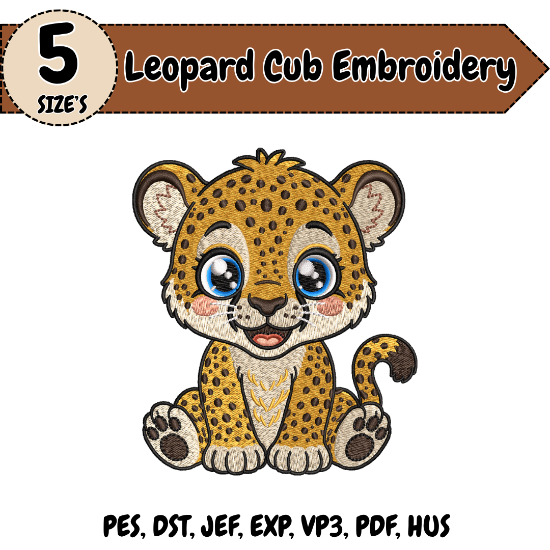 Leopard Cub Embroidery Design, Cute Leopard Machine Embroidery File, Safari Animal Nursery Design