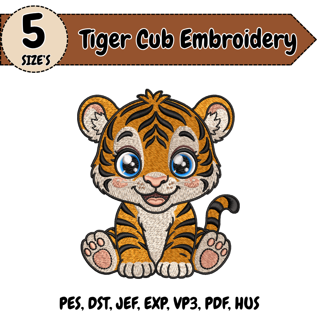 Tiger Cub Embroidery Design, Cute Tiger Machine Embroidery File, Safari Animal Nursery Design