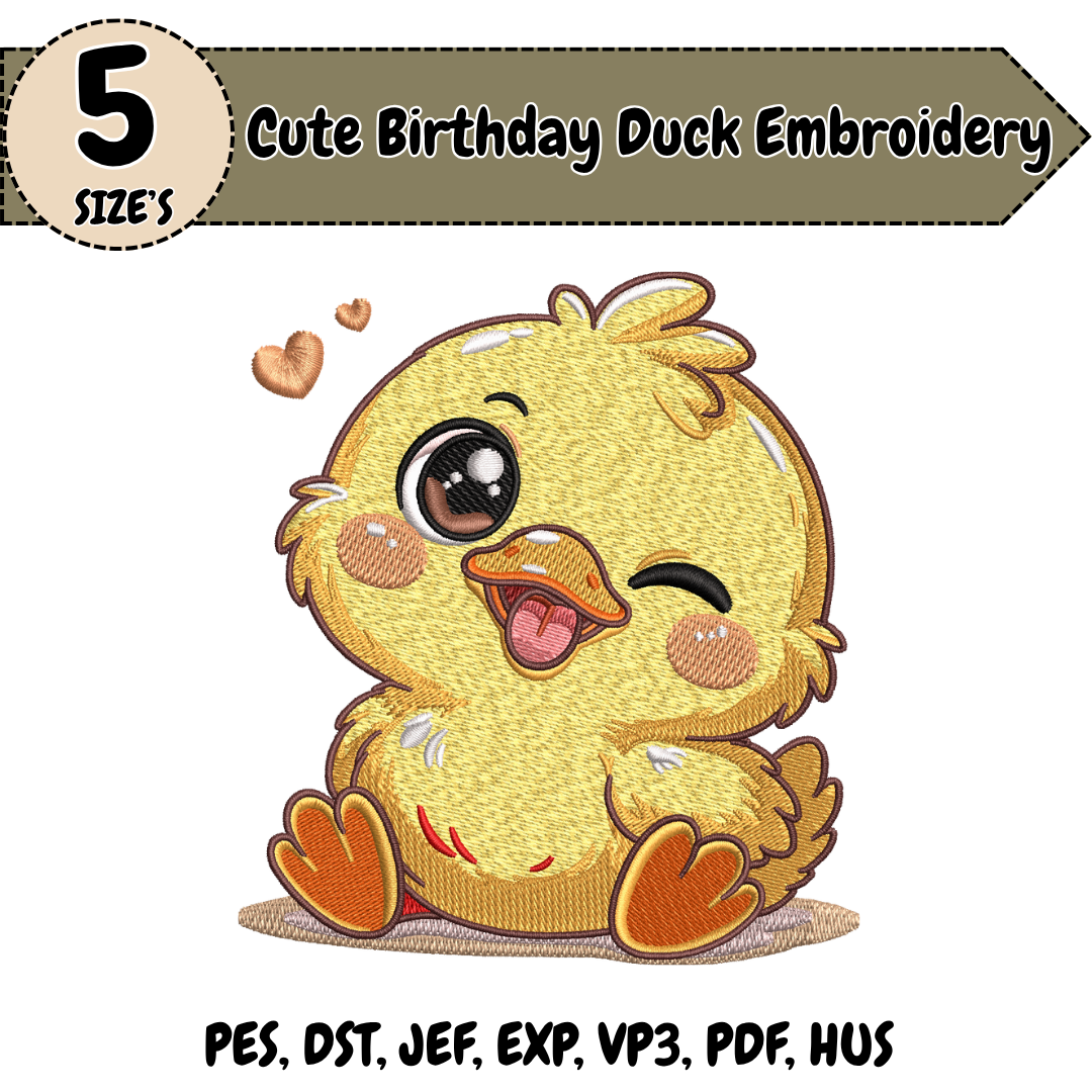 Cute Baby Duck Embroidery Design, Duck Machine Embroidery File, Baby Nursery Animal Design