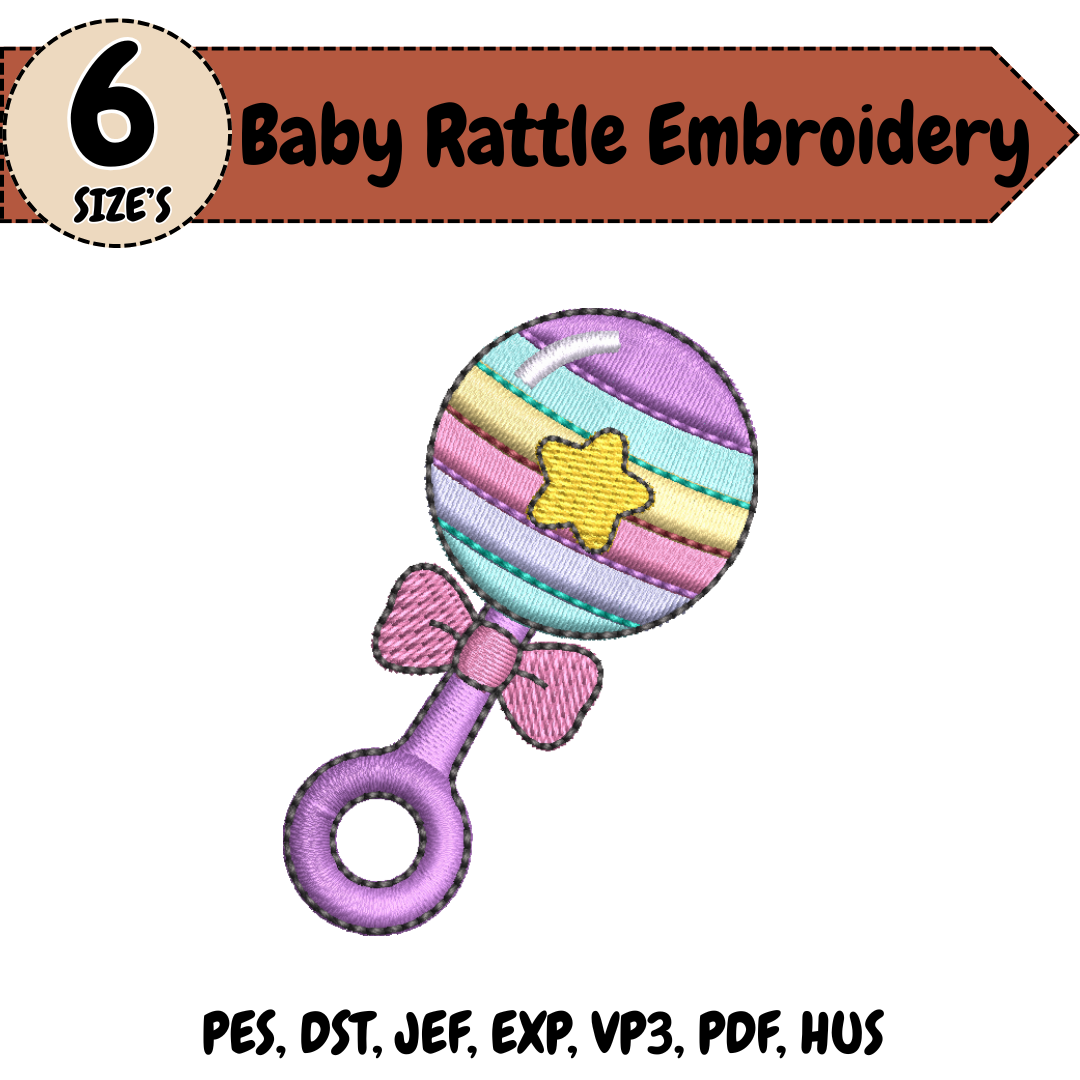 Baby Rattle Embroidery Design, Newborn Baby Machine Stitch File (Digital Download)