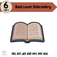 Book Lover Machine Embroidery Design, Reading Book Lover Stitch File (Digital Download)