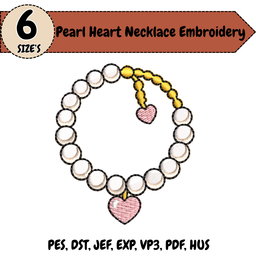 Pearl Heart Necklace Embroidery Design, Bridal Jewelry Machine Stitch File (Digital Download)