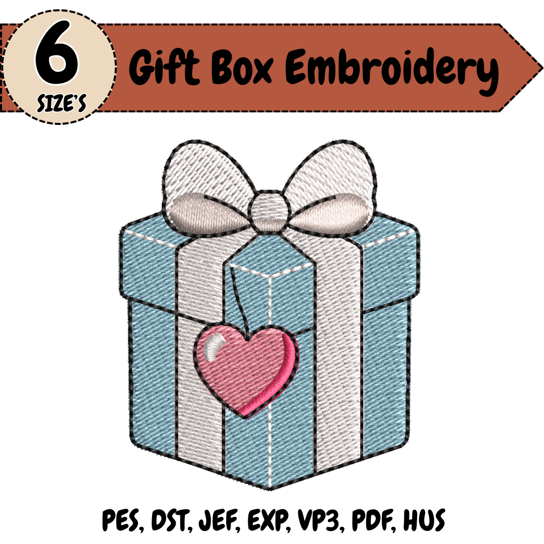 Gift Box Embroidery Design, Cute Present Machine Stitch File (Digital Download)