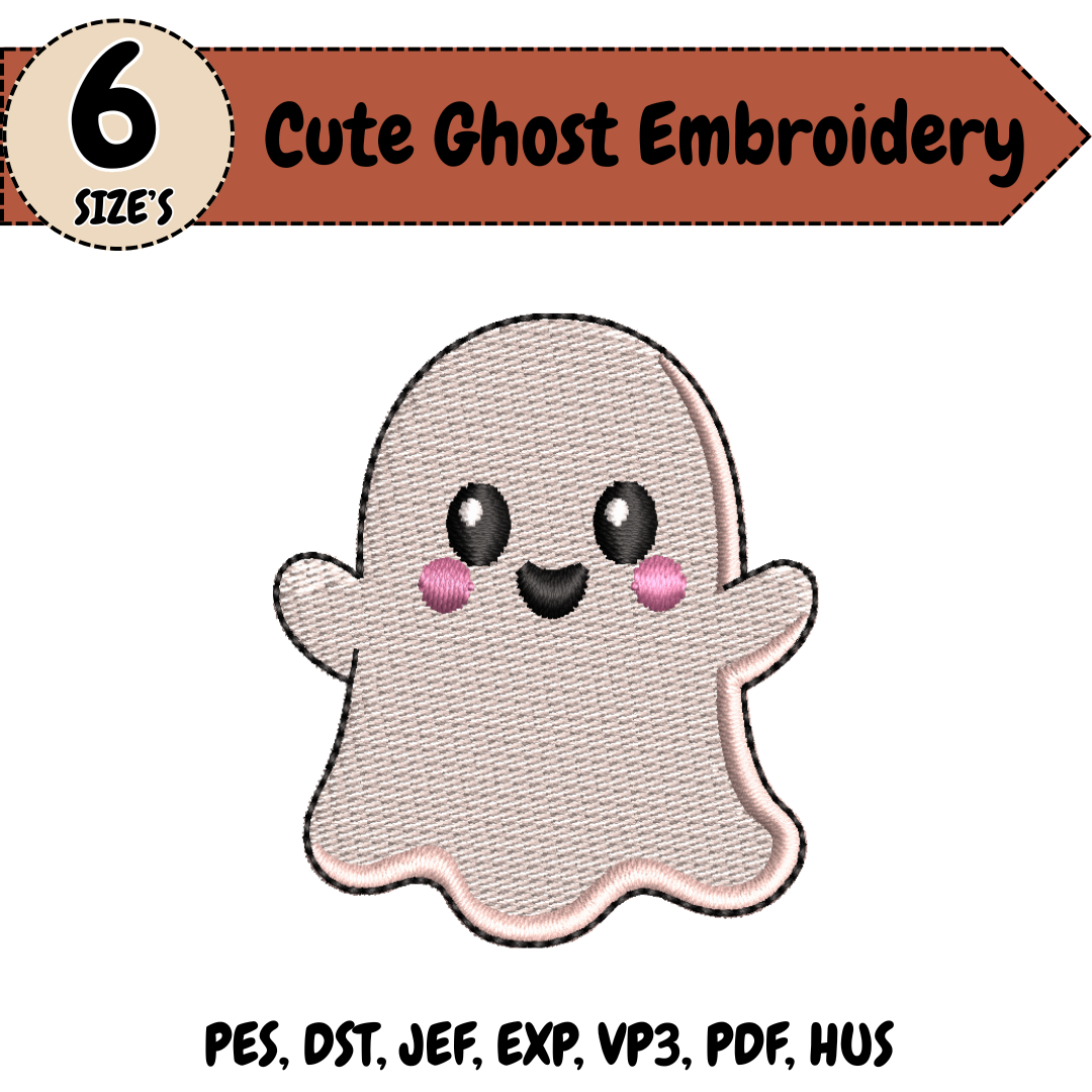 Cute Ghost Embroidery Design, Halloween Kawaii Machine Embroidery File