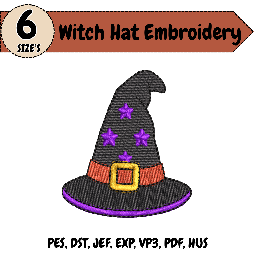 Witch Hat Embroidery Design, Cute Halloween Machine Embroidery File