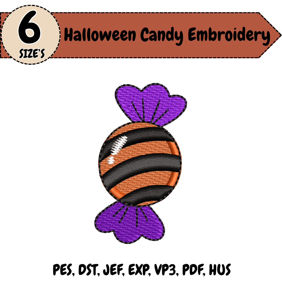 Halloween Candy Embroidery Design, Cute Wrapped Candy Machine Stitch File