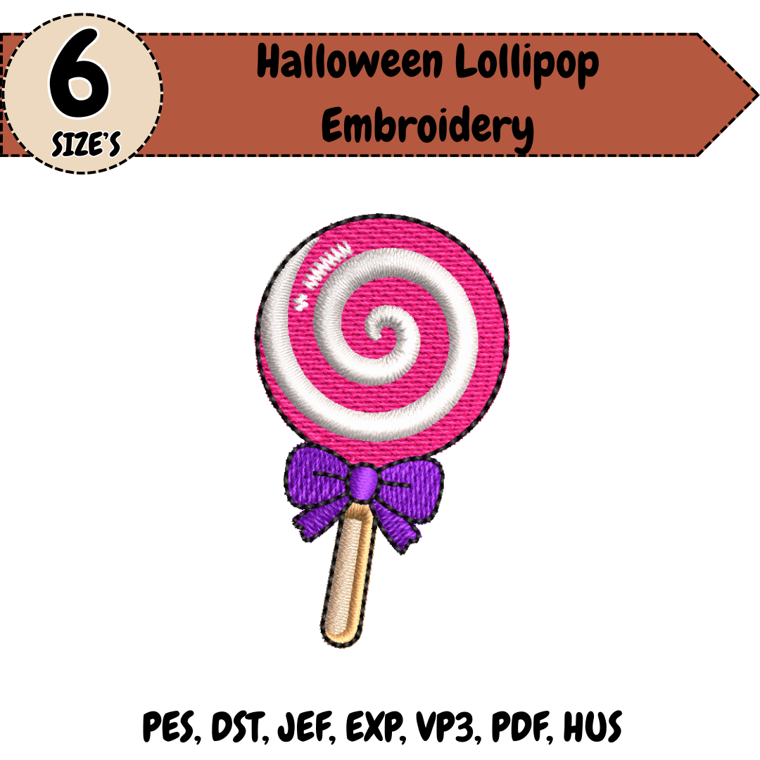 Halloween Lollipop Embroidery Design, Cute Spiral Candy Machine Embroidery File
