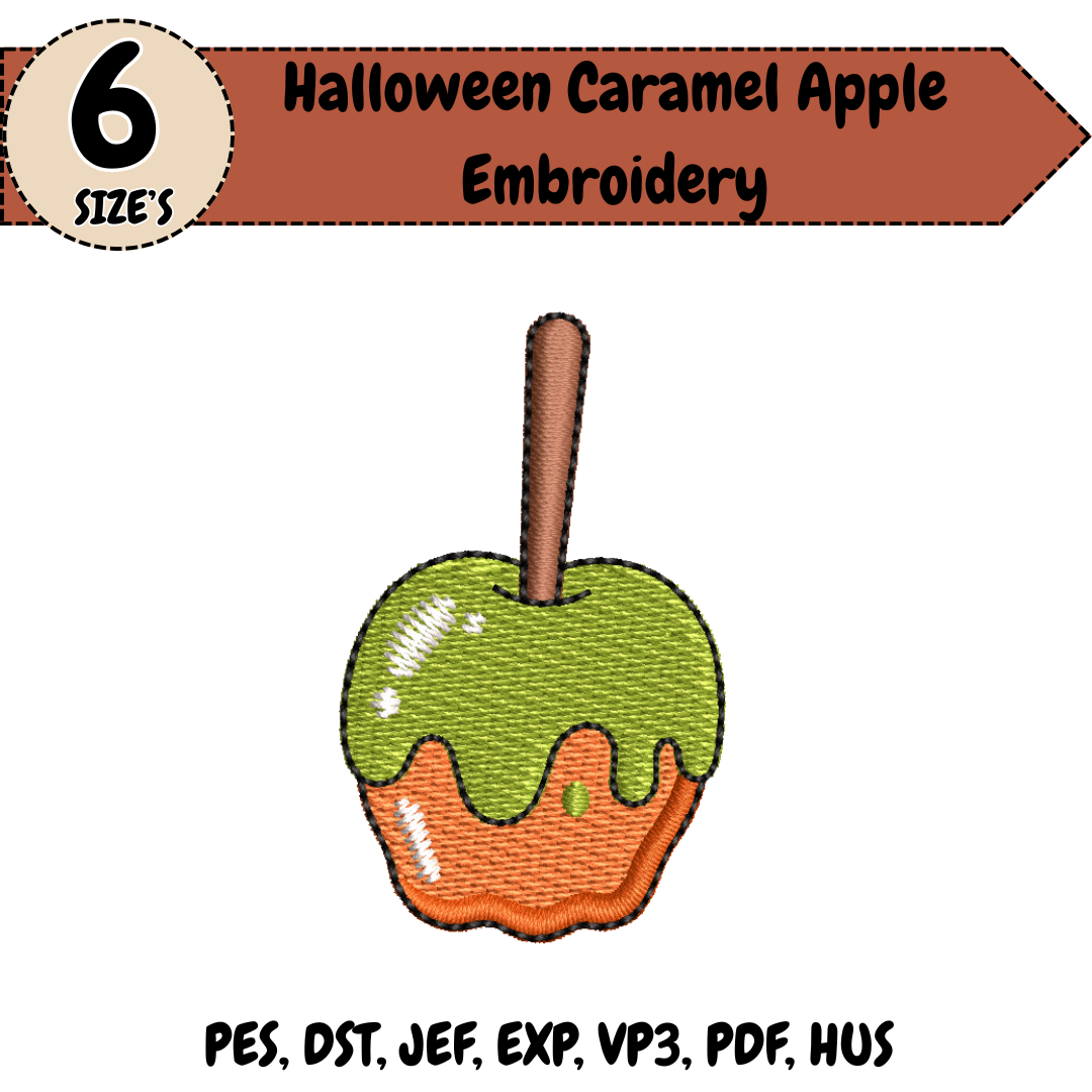 Halloween Caramel Apple Embroidery Design, Cute Candy Apple Machine Stitch File