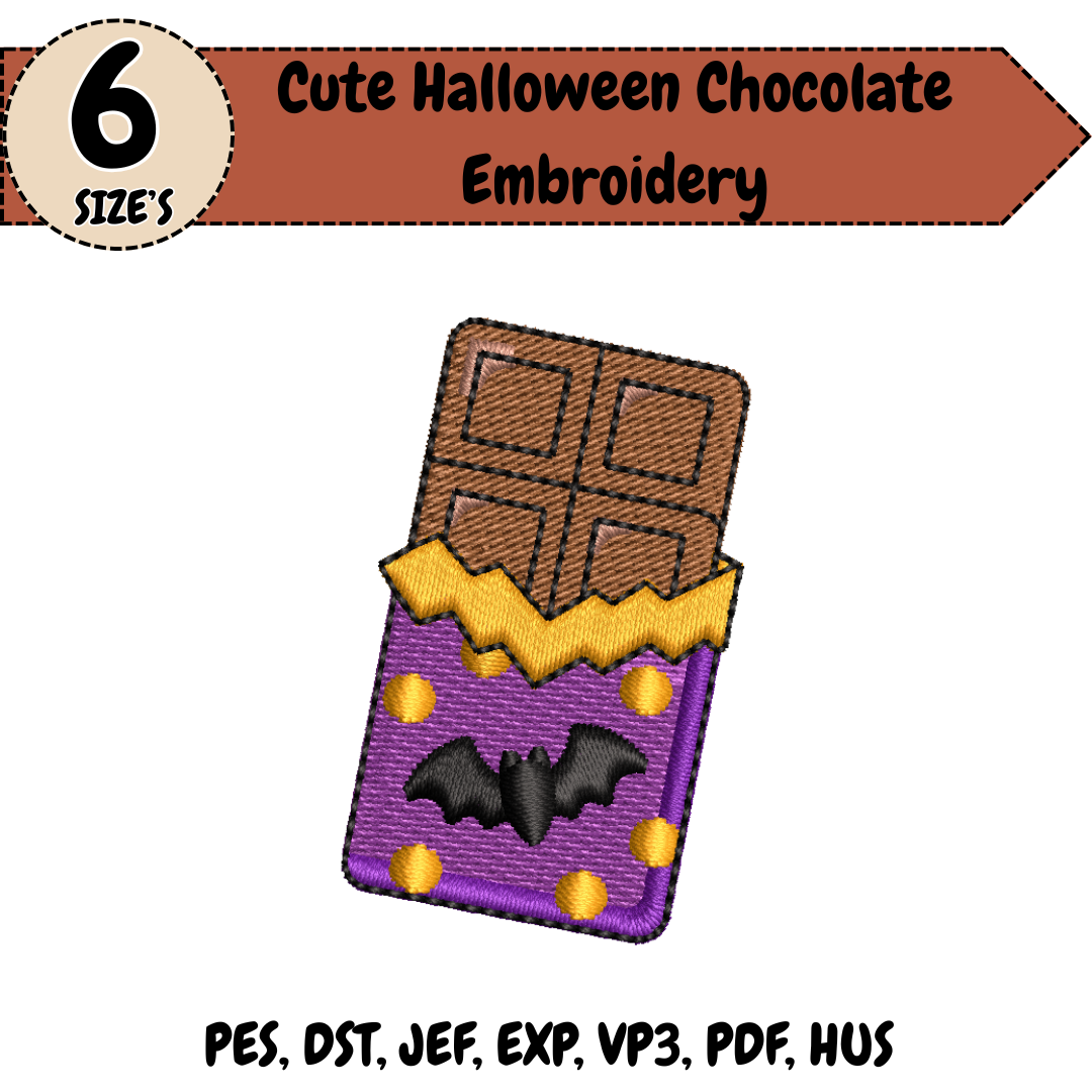 Cute Halloween Chocolate Embroidery Design, Spooky Bat Candy Machine Embroidery File