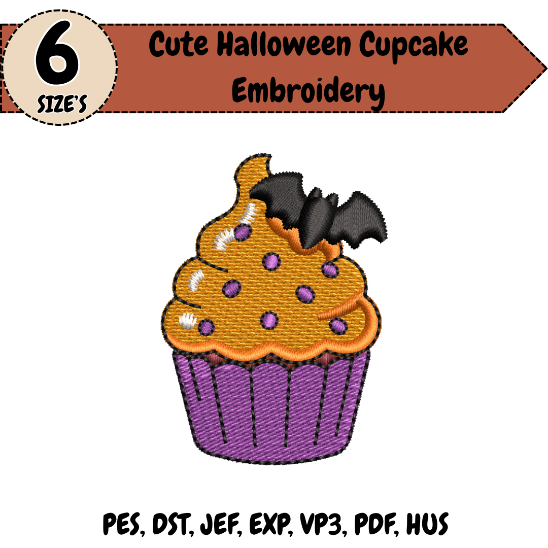 Cute Halloween Cupcake Embroidery Design, Spooky Cupcake Machine Stitch File