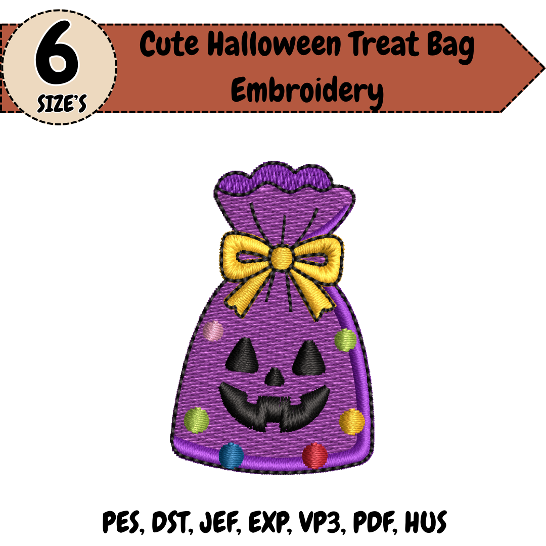 Cute Halloween Treat Bag Embroidery Design, Pumpkin Candy Machine Stitch File