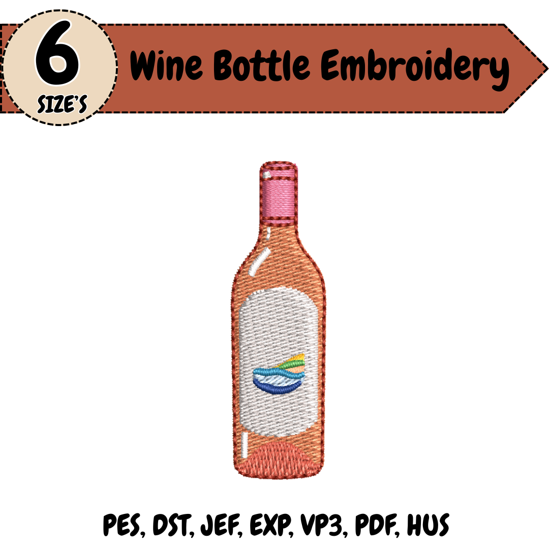 Wine Bottle Embroidery Design, Cute Bottle Machine Stitch File, Kitchen Dining Decor Design
