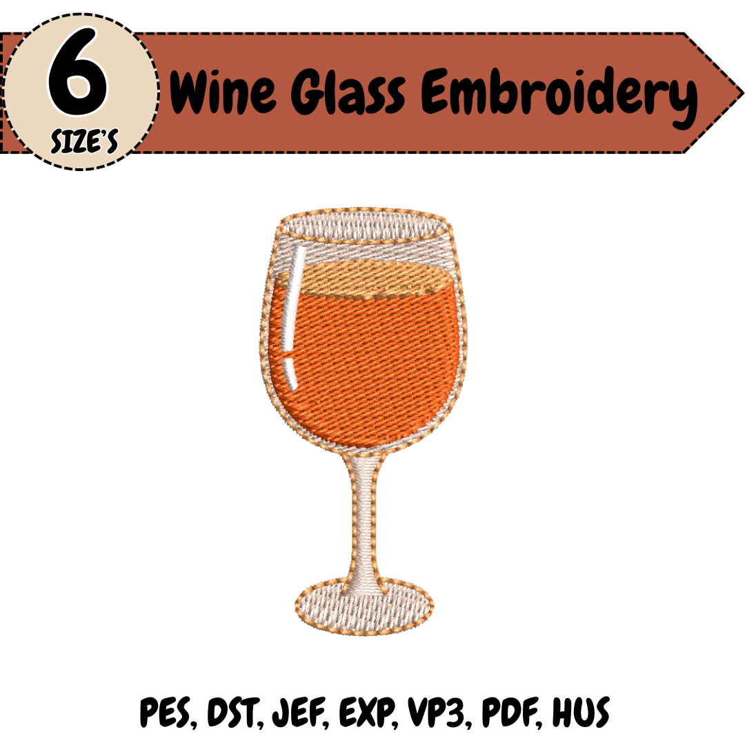 Wine Glass Embroidery Design, Cute Wine Machine Stitch File, Beverage Dining Kitchen Design