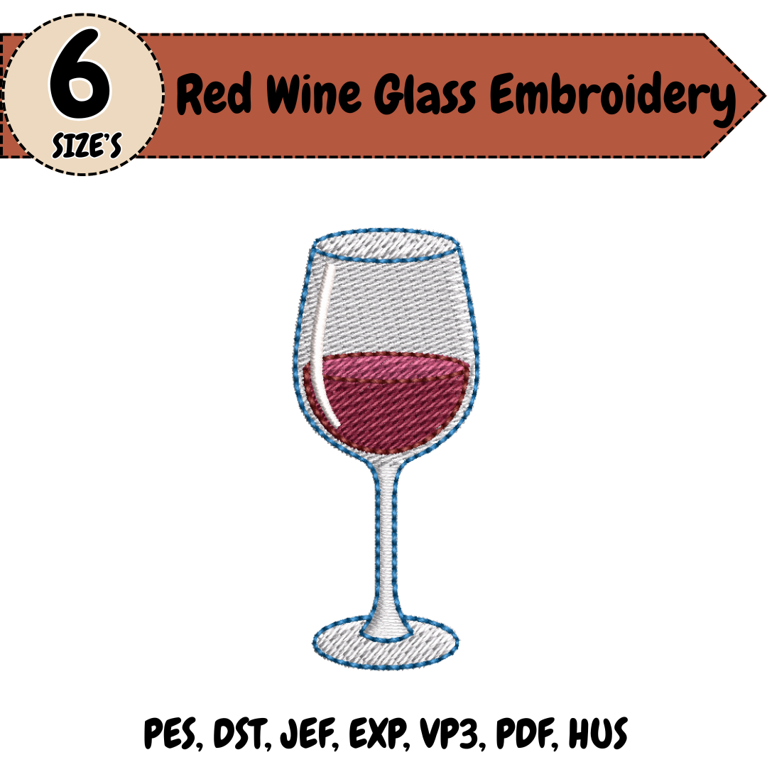 Red Wine Glass Embroidery Design, Cute Wine Machine Stitch File, Beverage Dining Design